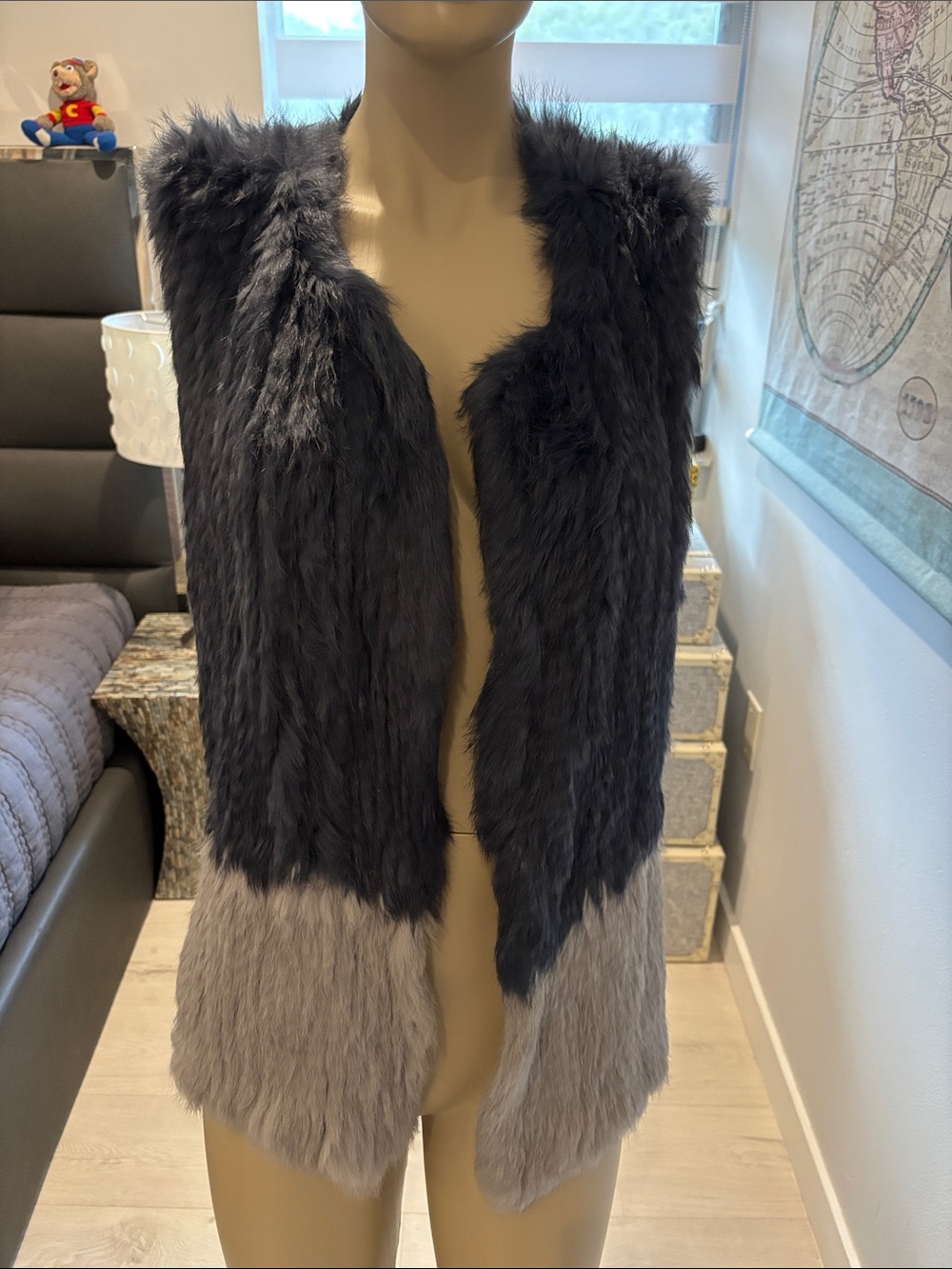 525 America Two-Tone Gray Faux Fur Vest